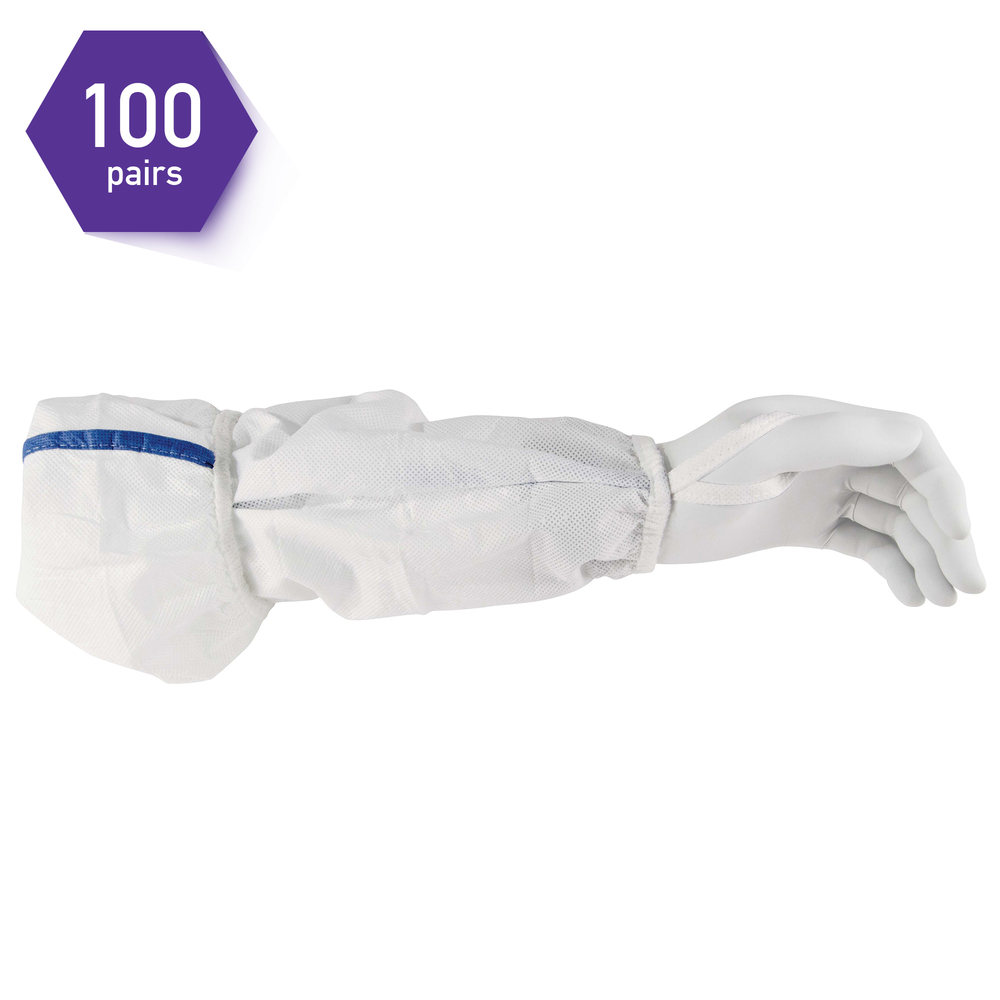 Kimtech™ A5 Sterile Sleeve Protector (36077), 18”, Thumb Loop, Clean-Don Technology, White, 100 Pairs / 200 Each / Case - 36077