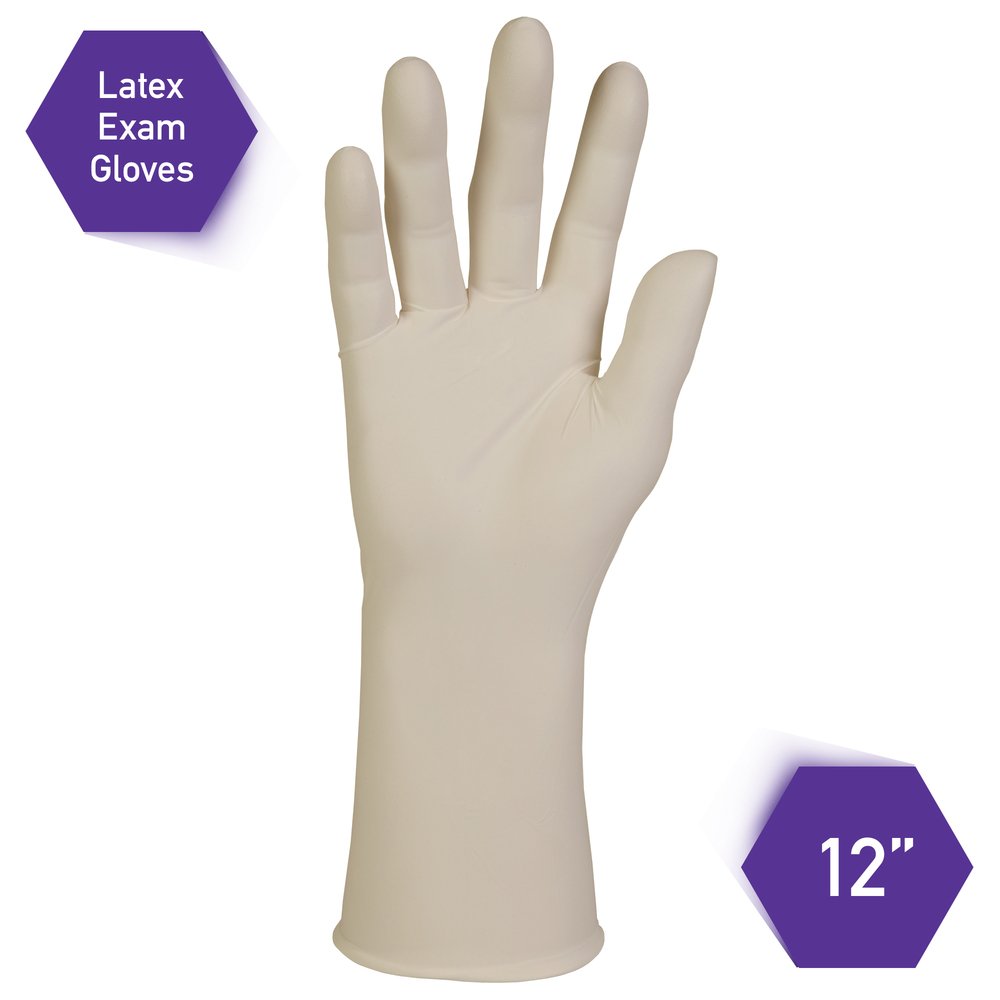 Kimtech™  PFE-Xtra Latex Exam Gloves (50503), 10.2 Mil, Ambidextrous, 12”, Large, Natural Color, 50 / Box, 10 Boxes, 500 Gloves / Case - 50503
