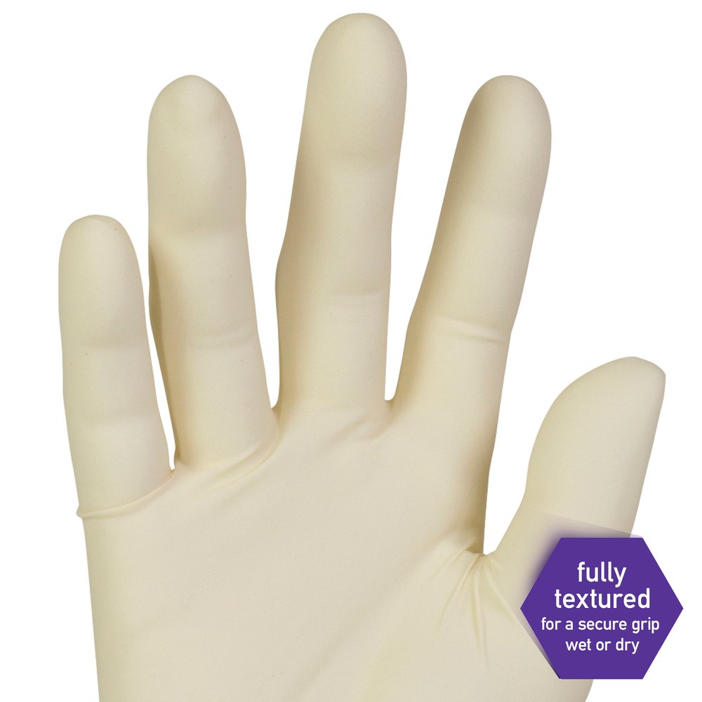 Kimtech™  PFE-Xtra Latex Exam Gloves (50503), 10.2 Mil, Ambidextrous, 12”, Large, Natural Color, 50 / Box, 10 Boxes, 500 Gloves / Case - 50503