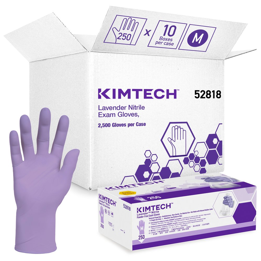 Kimberly-Clark™  Lavender Nitrile Exam Gloves (52818), Thin Mil, 2.8 Mil, Ambidextrous, 9.5”, Medium, 250 / Box, 10 Boxes, 2,500 Gloves / Case - 52818