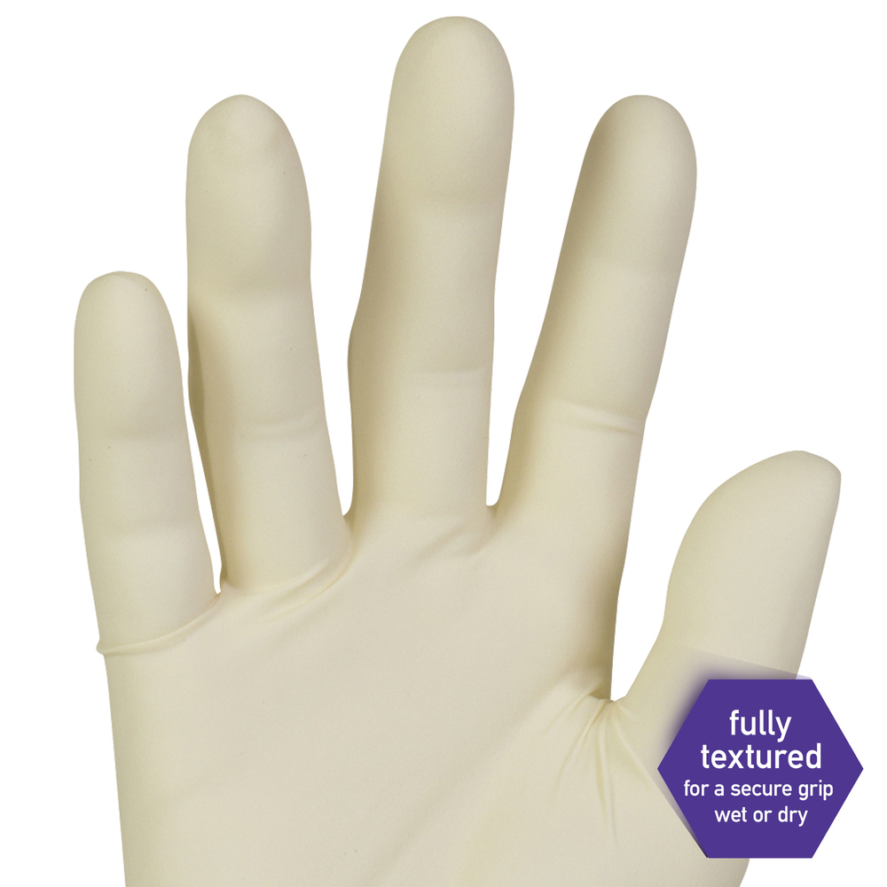 Kimtech™  PFE-Xtra Latex Exam Gloves (50504), 10.2 Mil, Ambidextrous, 12”, XL, Natural Color, 50 / Box, 10 Boxes, 500 Gloves / Case - 50504