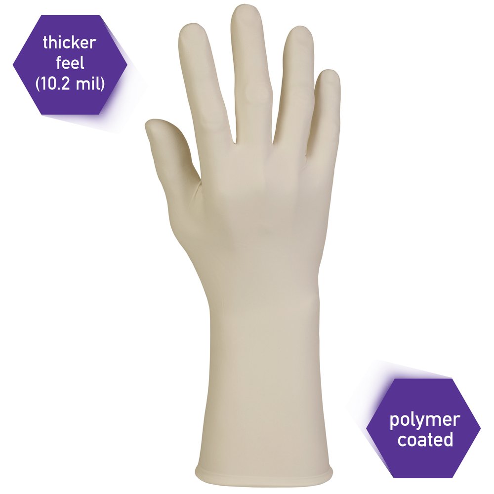 Kimtech™  PFE-Xtra Latex Exam Gloves (50504), 10.2 Mil, Ambidextrous, 12”, XL, Natural Color, 50 / Box, 10 Boxes, 500 Gloves / Case - 50504