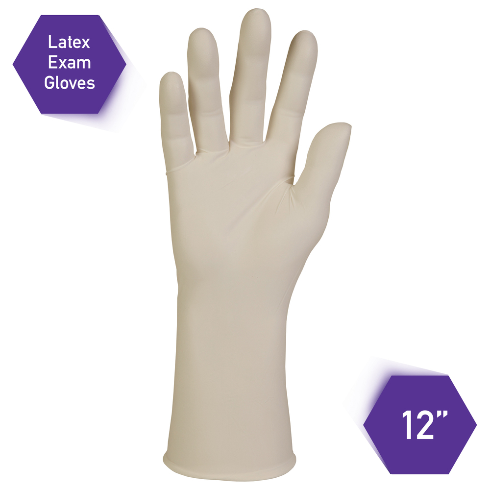 Kimtech™  PFE-Xtra Latex Exam Gloves (50502), 10.2 Mil, Ambidextrous, 12”, Medium, Natural Color, 50 / Box, 10 Boxes, 500 Gloves / Case - 50502