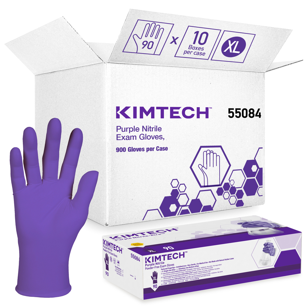 Kimtech™パープルNitrile™ 実験用手袋（55084）、5.9ミル、左右兼用、9.5インチ、XLサイズ、90組（ニトリル）/箱、10箱/ケース、900枚/ケース - 55084