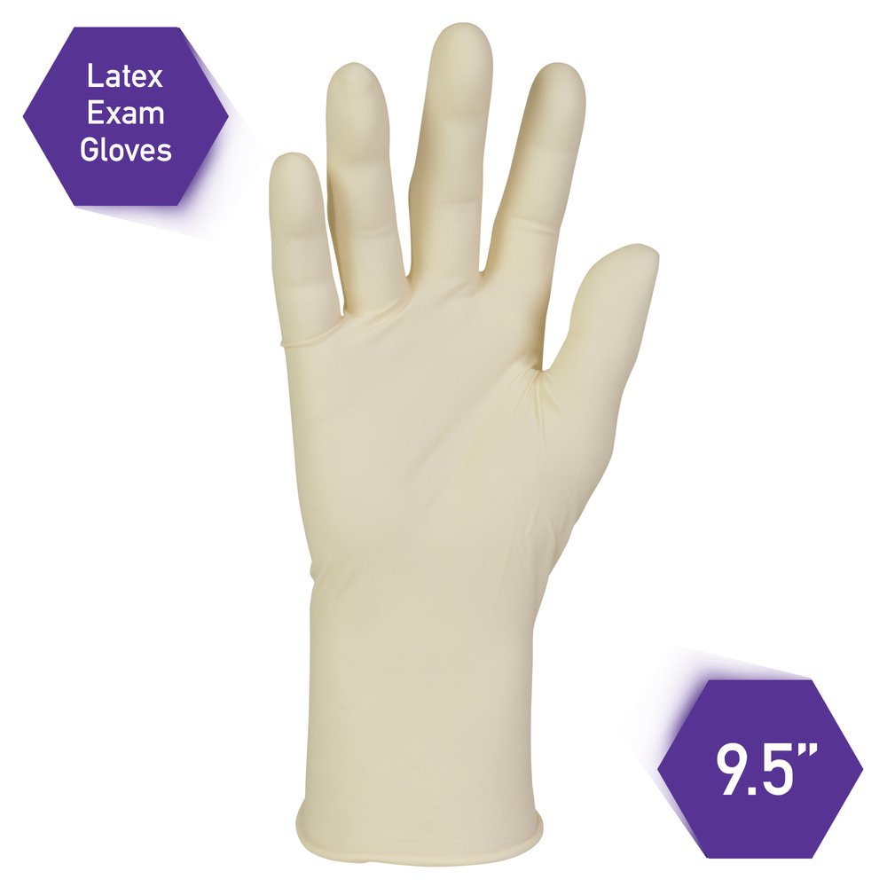 Kimtech™  PFE Latex Exam Gloves (57440), 6.7 Mil, Ambidextrous, 9.5”, Large, Natural Color, 100 / Box, 10 Boxes, 1,000 Gloves / Case - 57440